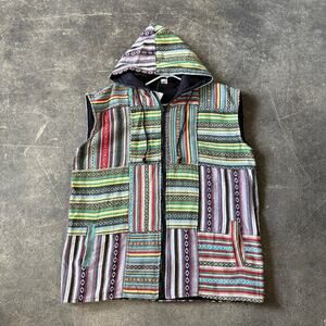 New Siddhartha Jacket Mens 2XL XXL Green Geometric Full Zip Hooded Nepal Fleece